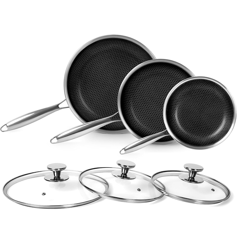 Crepe Pan Nonstick - Sartén de acero inoxidable con tapa,